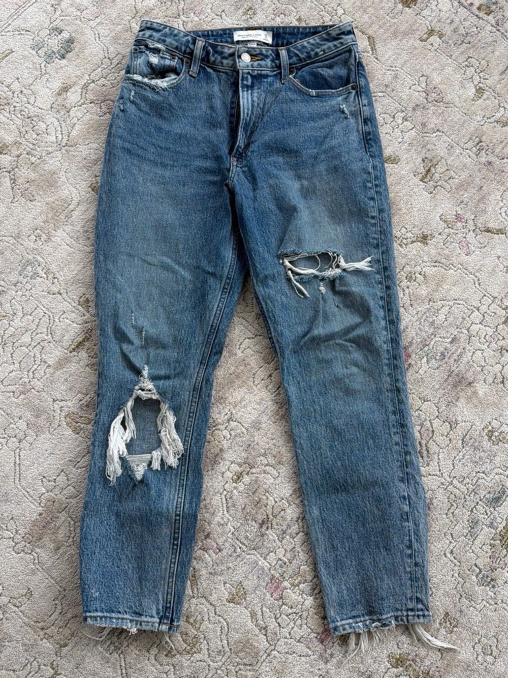 Abercrombie Distressed Blue Women's Jeans - Vintage-Inspired Ripped Denim